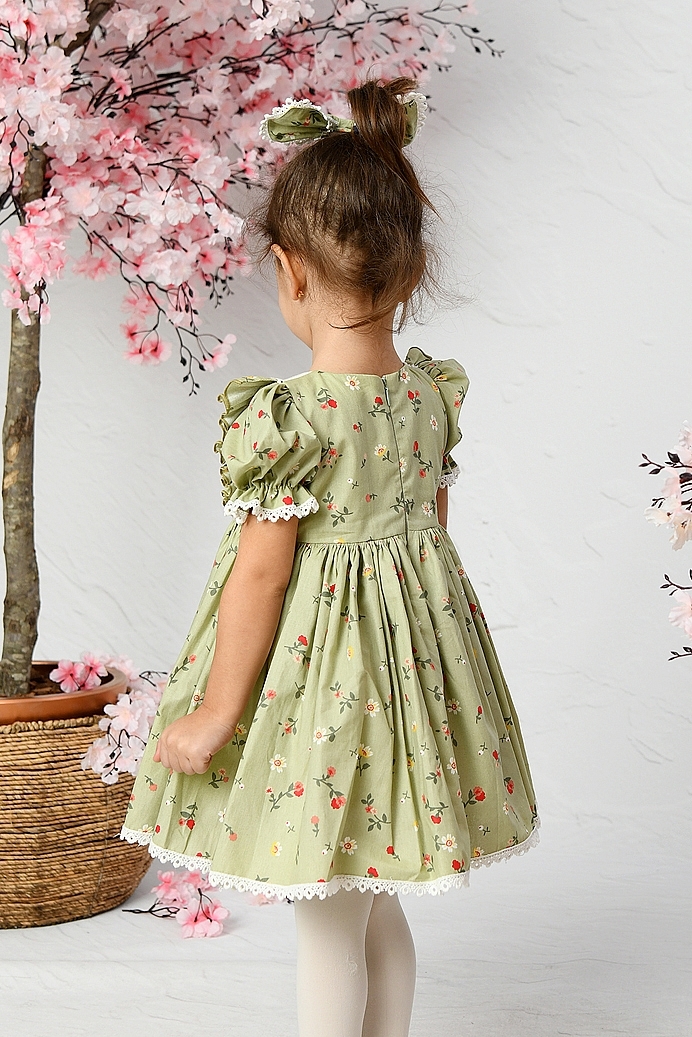 Yesim - Green Baby Girl Dress With Hair Accessory