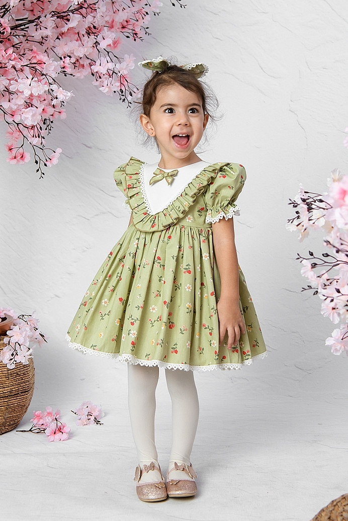 Yesim - Green Baby Girl Dress With Hair Accessory