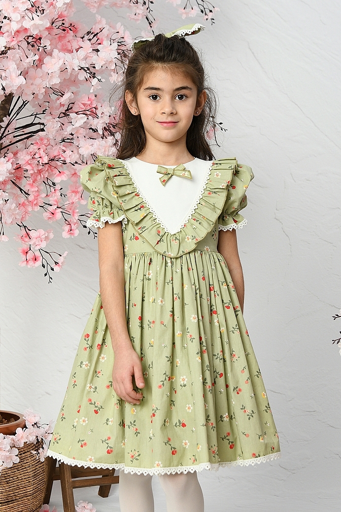 Yesim - Green Girl Dress With Hair Accessory